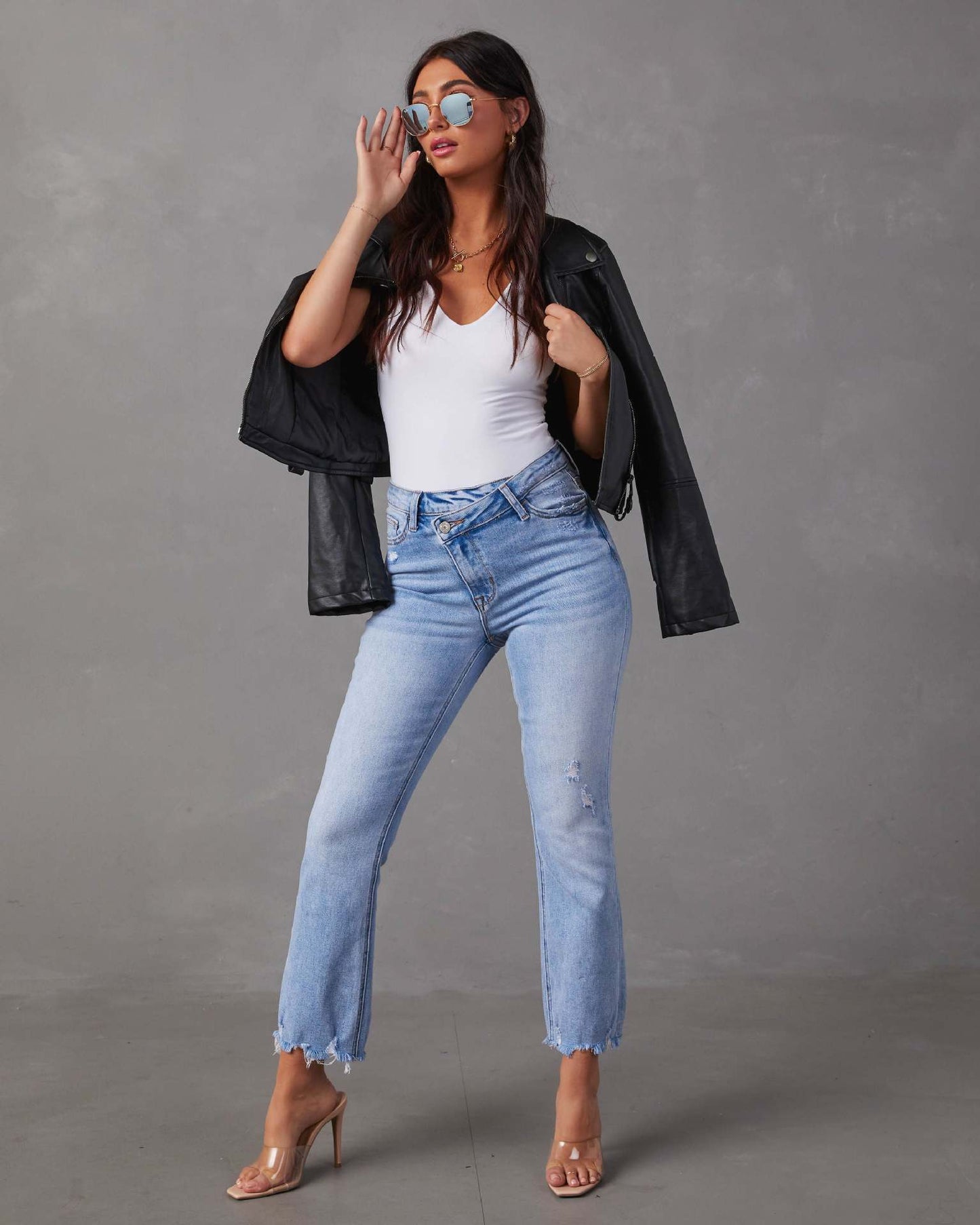 Blue Wash Jeans Button crossover