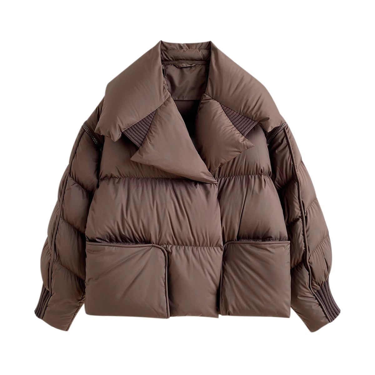 Lapel down jacket for women magnetic buckle warm jacket
