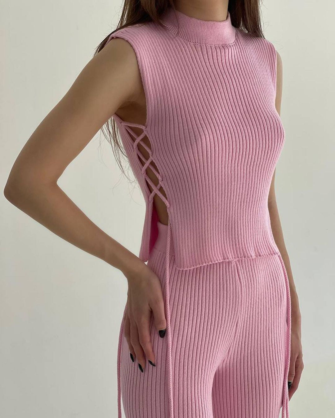 Knitted Woven Vest Pants Fashion Set