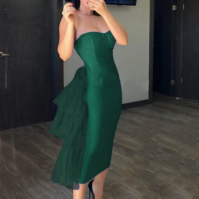 Bandage dress new high waisted dinner dress strapless mesh dress