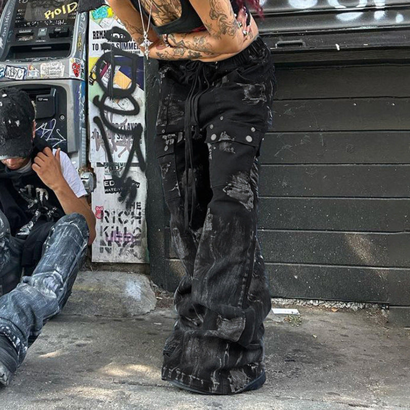 Dunkelgraue bedruckte Jeans im Streetwear-Stil