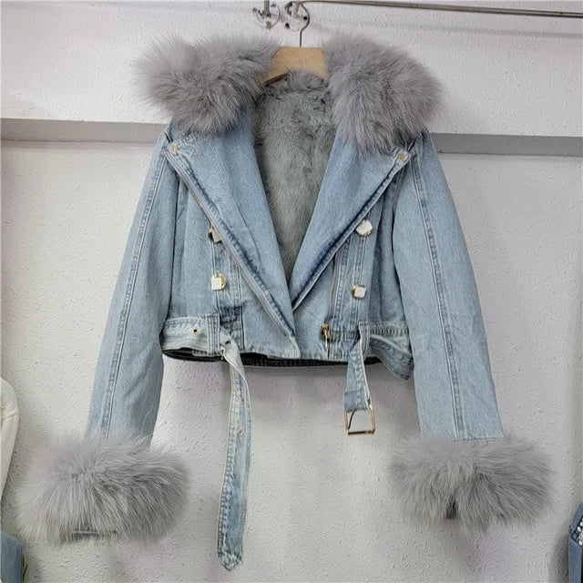 Fur Collar Plush Denim Jacket