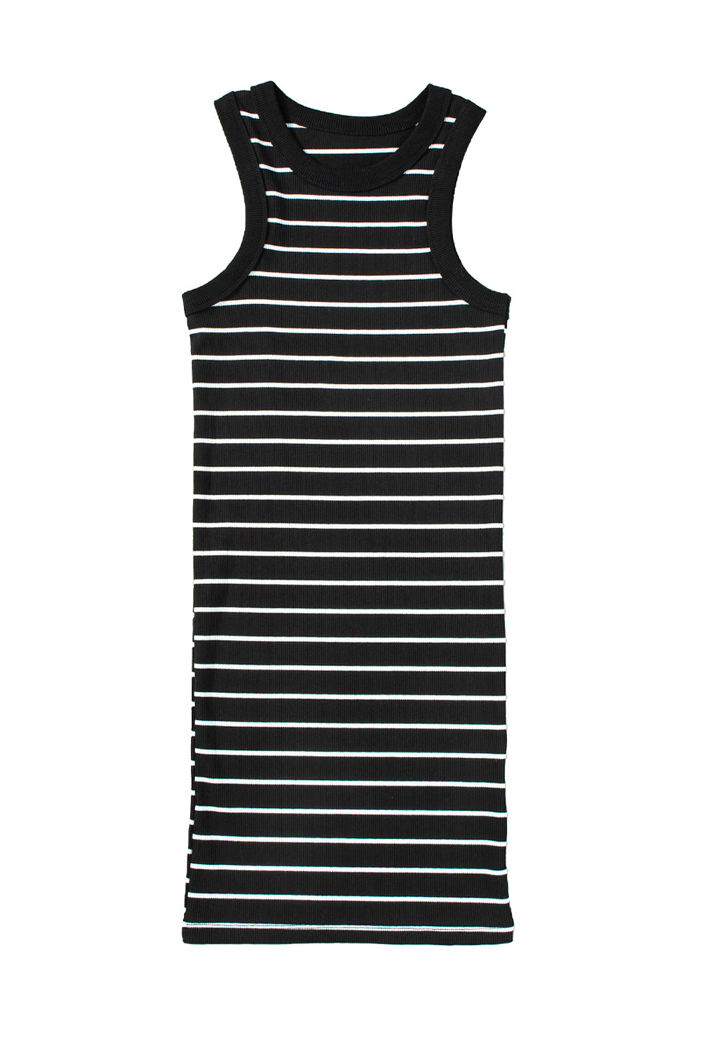 Vestido corto de tirantes de punto acanalado con rayas negras