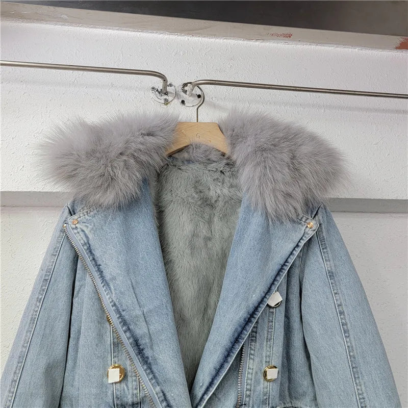 Fur Collar Plush Denim Jacket