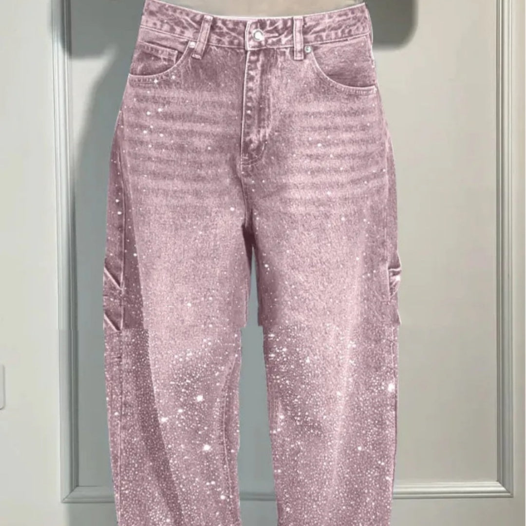 Shiny Jeans With Pockets Fashion Wide-leg Street-style