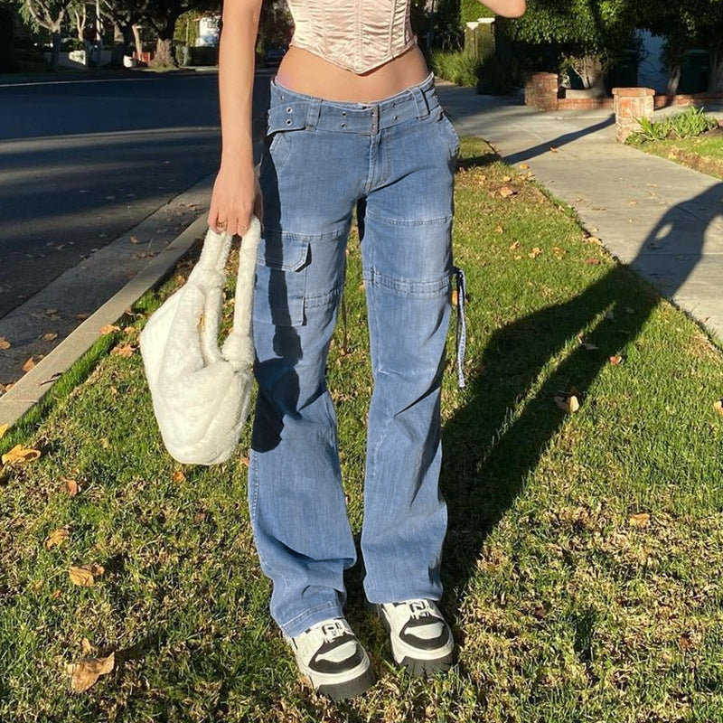 Vintage Mid Rise Belt Drawstring Pants
