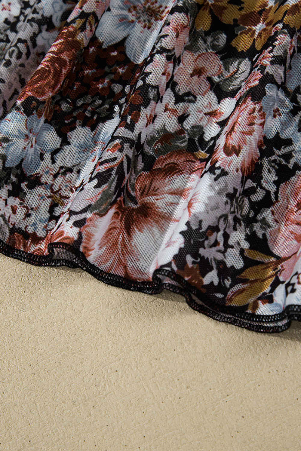 Pink Floral Print Mesh Mock Neck Slim