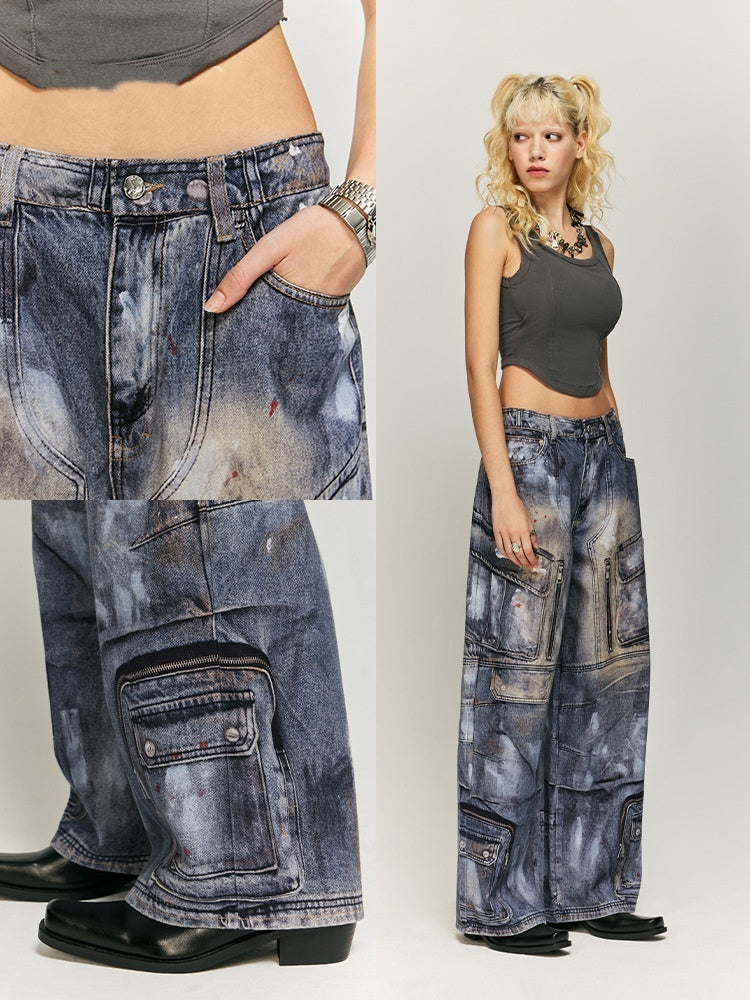 Jeans mit mehreren Taschen und digitalem Inkjet-Druck