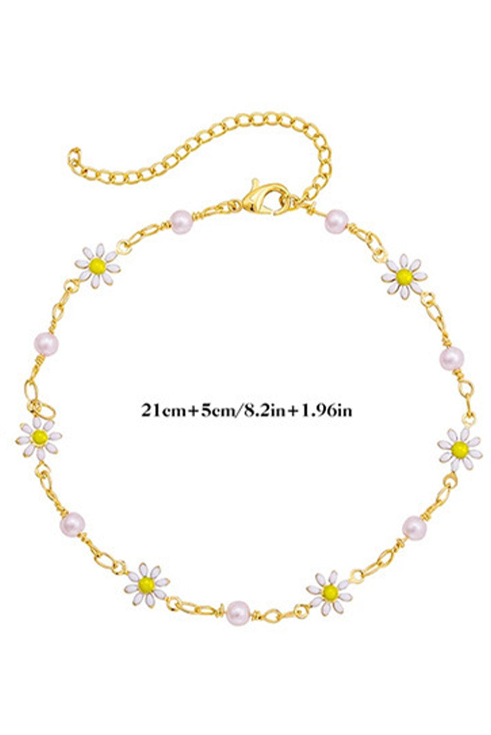 Fußkettchen mit Gänseblümchen und Perlen in Gold