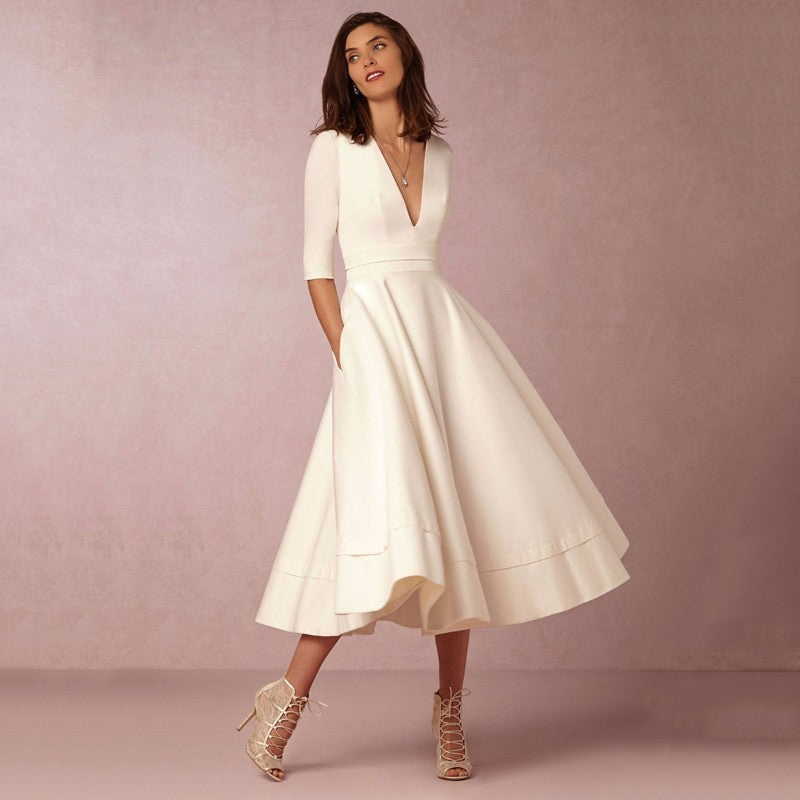 V-neck Dresses Retro 60s Swing Sleeve