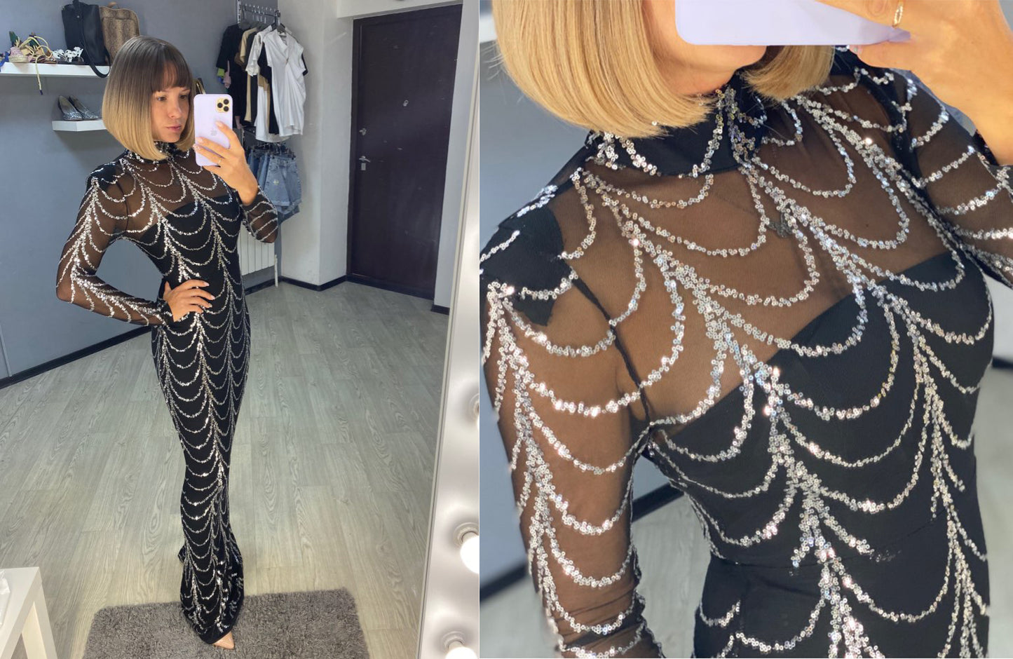 Sequins Women Long Sleeve Party Dresses