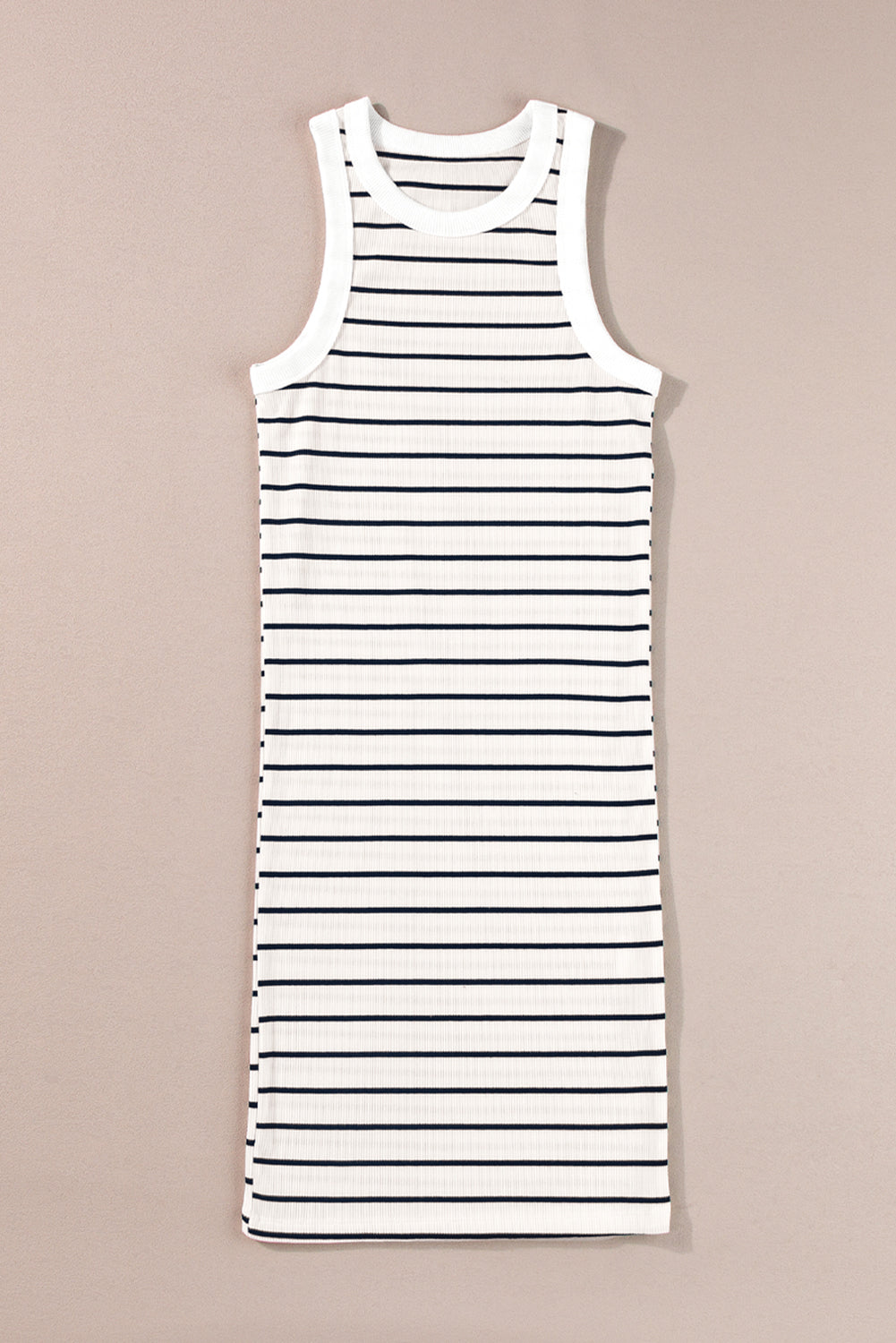 Vestido corto de tirantes de punto acanalado con rayas negras
