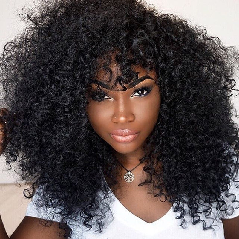 Short Curly Hair Female Wigs, Fluffy Small Curly Bangs