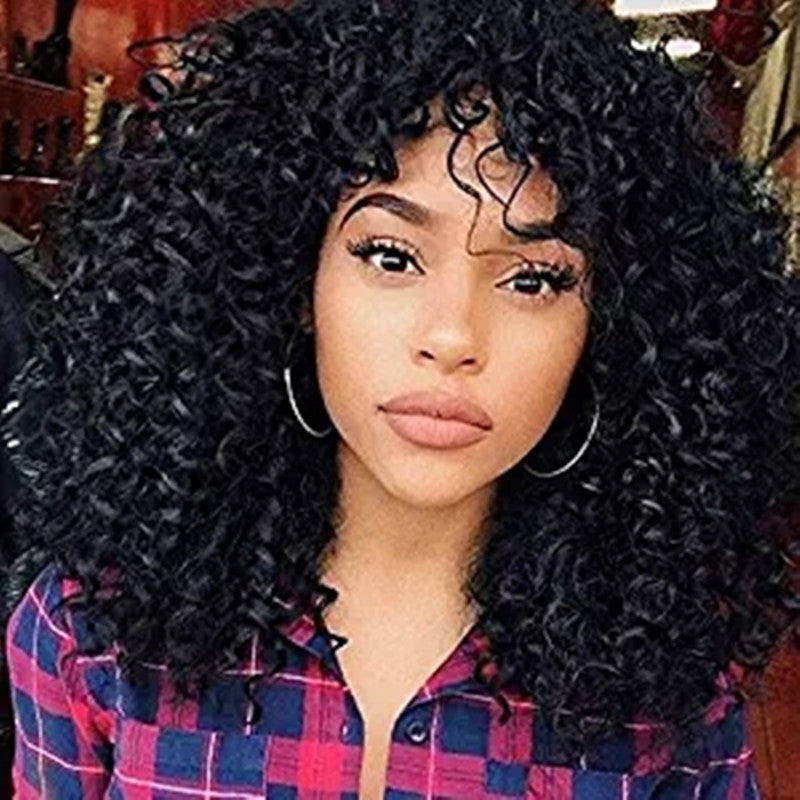 Short Curly Hair Female Wigs, Fluffy Small Curly Bangs