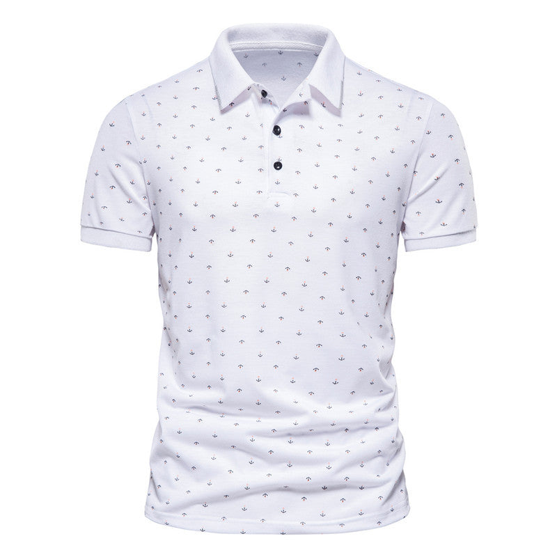 Summer casual anchor print short-sleeved lapel T-shirt