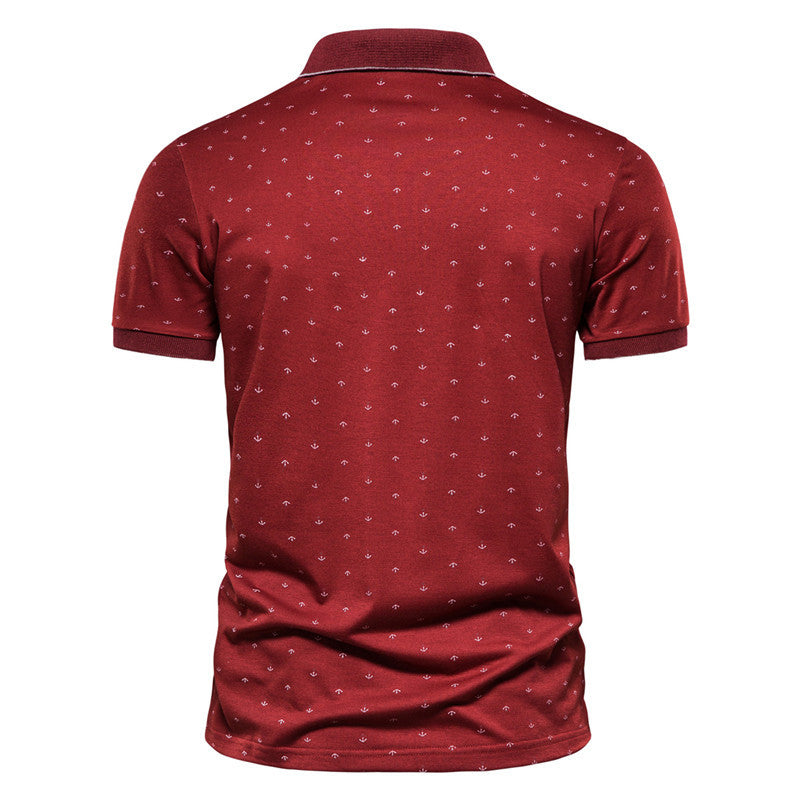 Summer casual anchor print short-sleeved lapel T-shirt