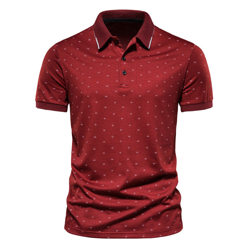 Summer casual anchor print short-sleeved lapel T-shirt