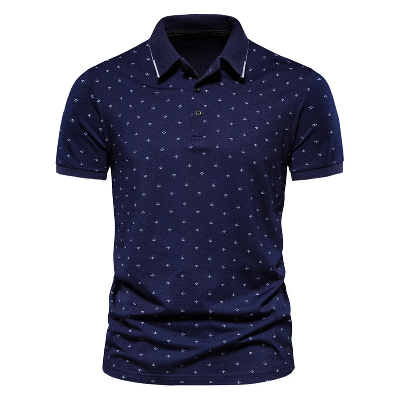 Summer casual anchor print short-sleeved lapel T-shirt