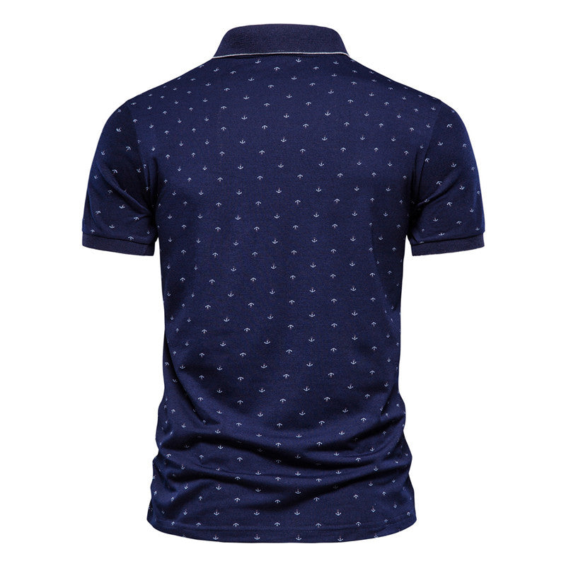 Summer casual anchor print short-sleeved lapel T-shirt