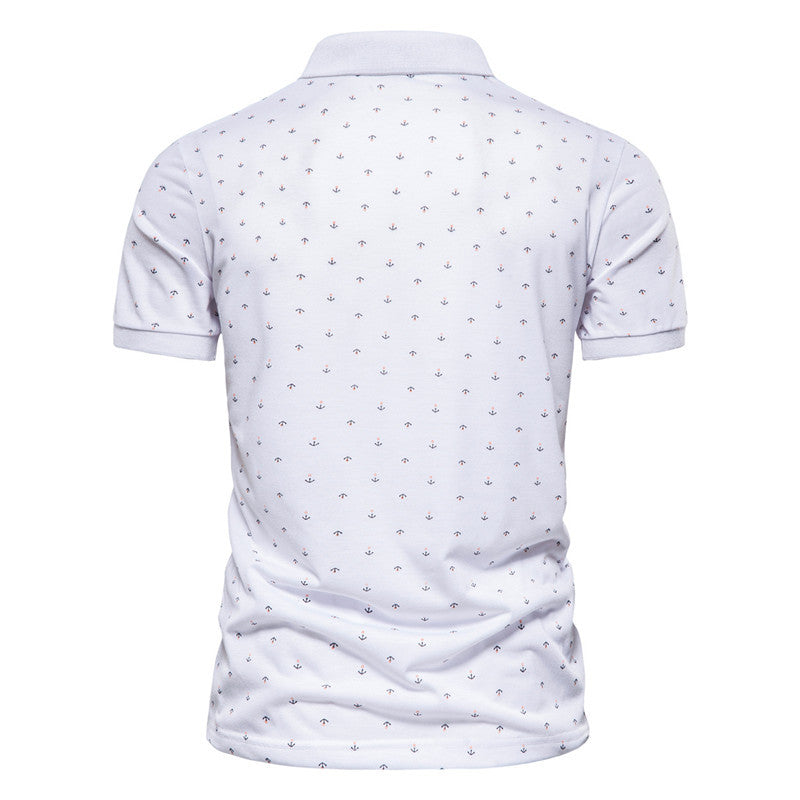 Summer casual anchor print short-sleeved lapel T-shirt