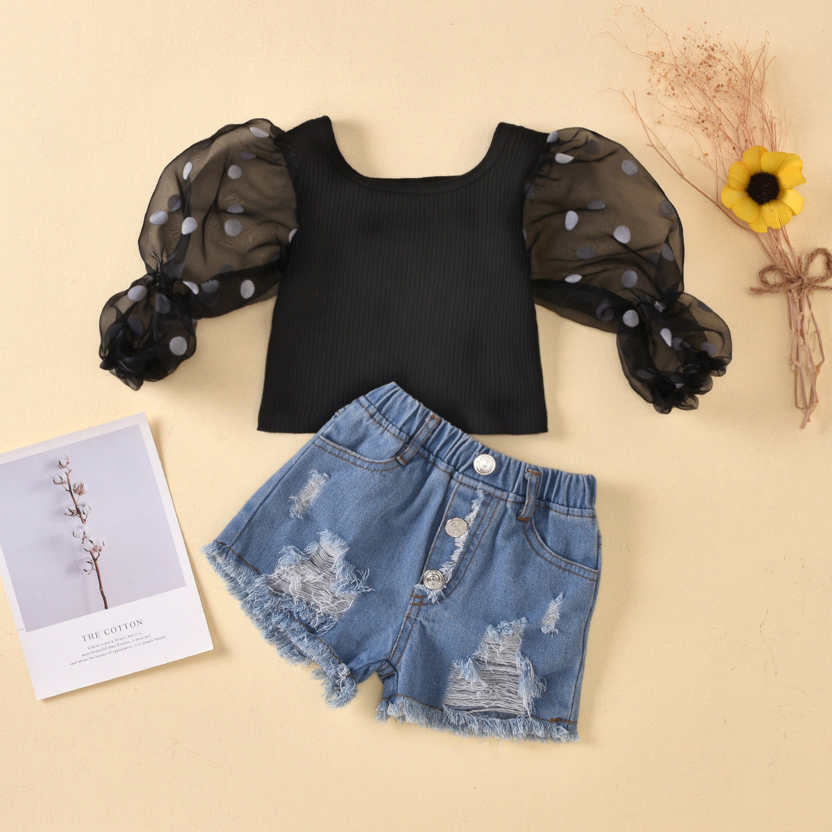 Children'S Clothing Dot Mesh Sleeves Set