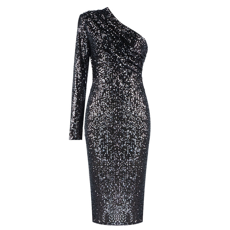 One-Shoulder-Paillettenkleid