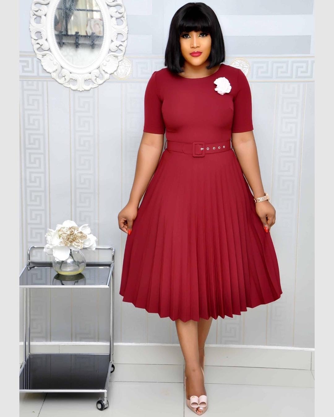 Pleated Dress with Belt around waist
