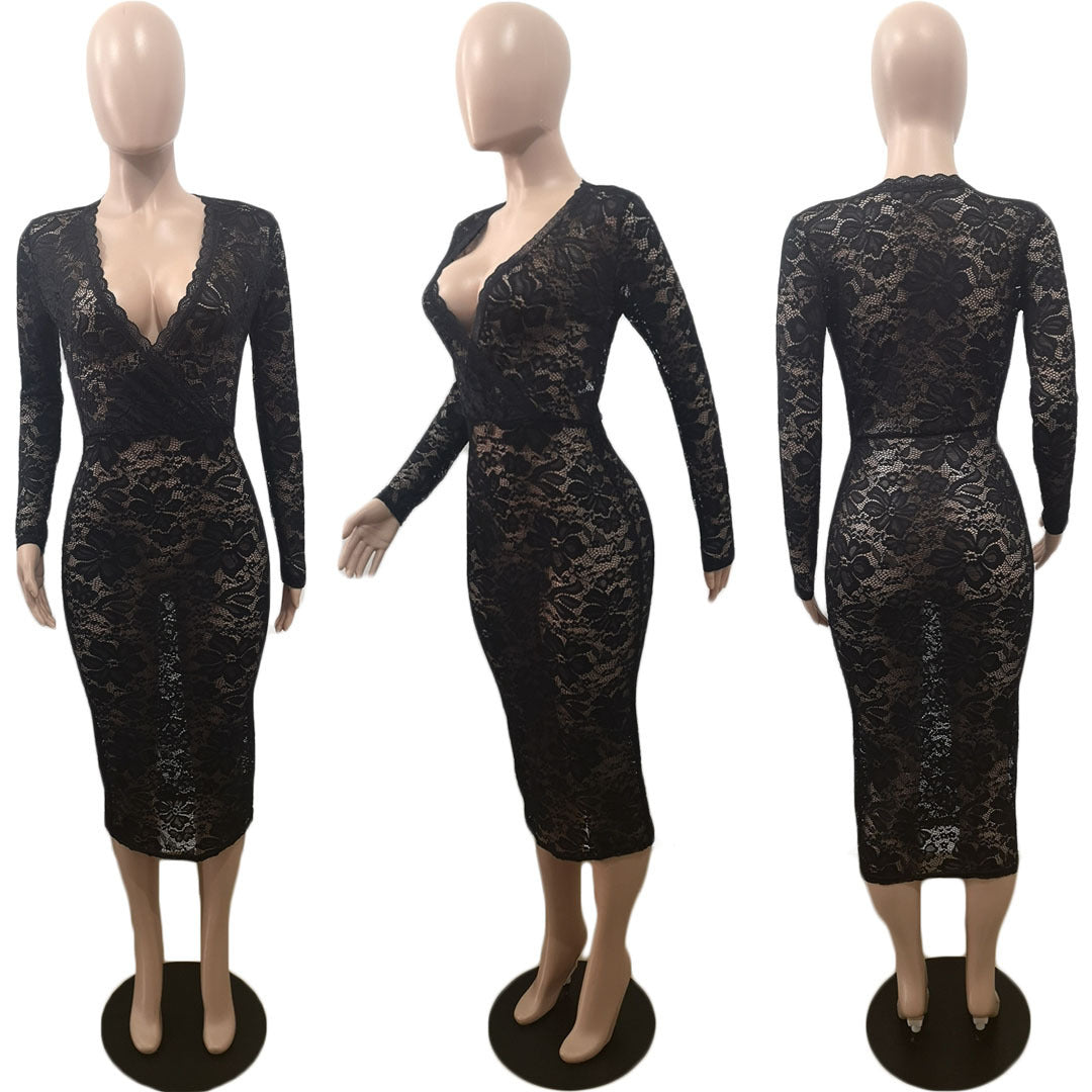 Sexy Spitzenkleid mit V-Ausschnitt