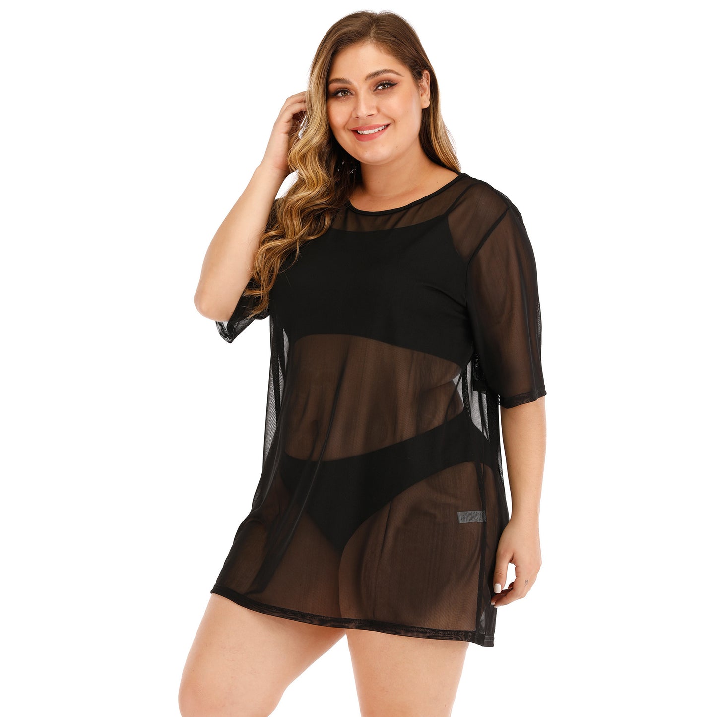 Plus Size Women's Sheer Mesh Beach Bikini Cover Up Dress
