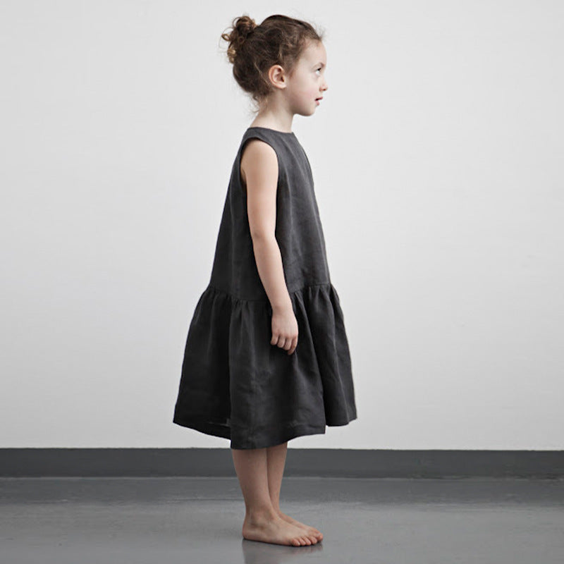 Little Girls Sleeveless Cotton Linen Dresses