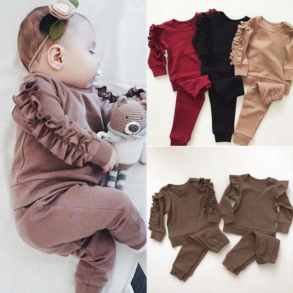 Baby Mädchen Langarm Sweatshirt Set mit Rüschen