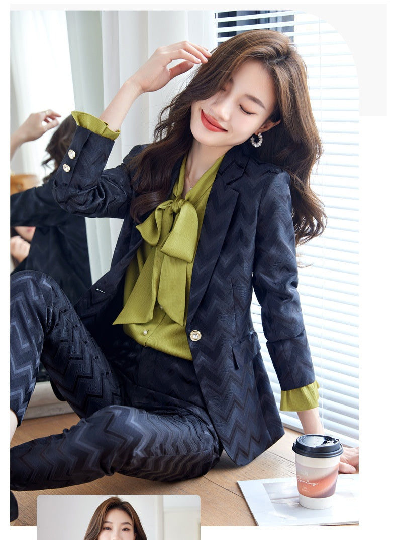 Symmetrical Pattern Olive Women's Suit