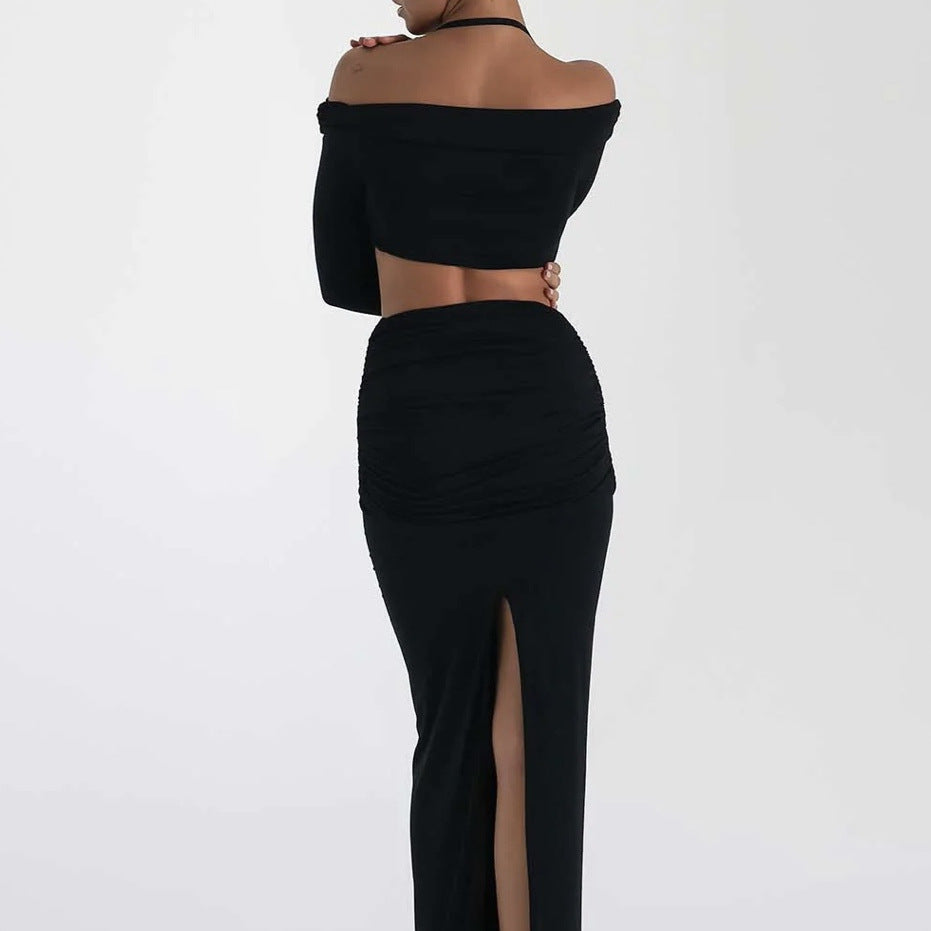 Sexy Bow Wrap Skirt Sets With Back Slit
