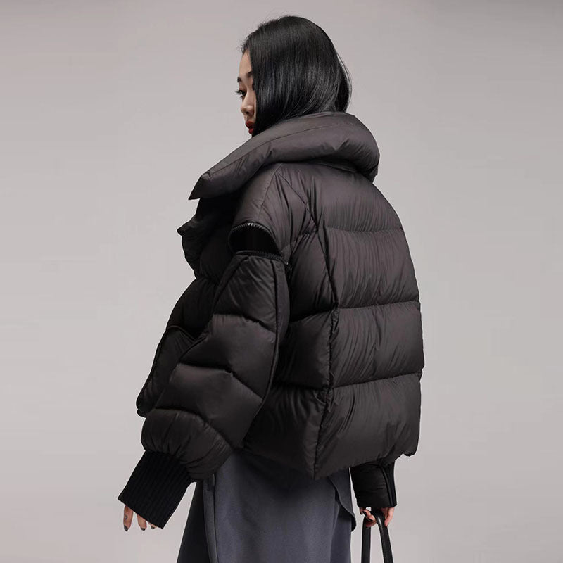 Lapel down jacket for women magnetic buckle warm jacket