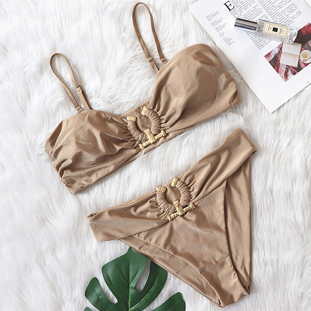 Solid Color with Metal Accessories Swimsuit