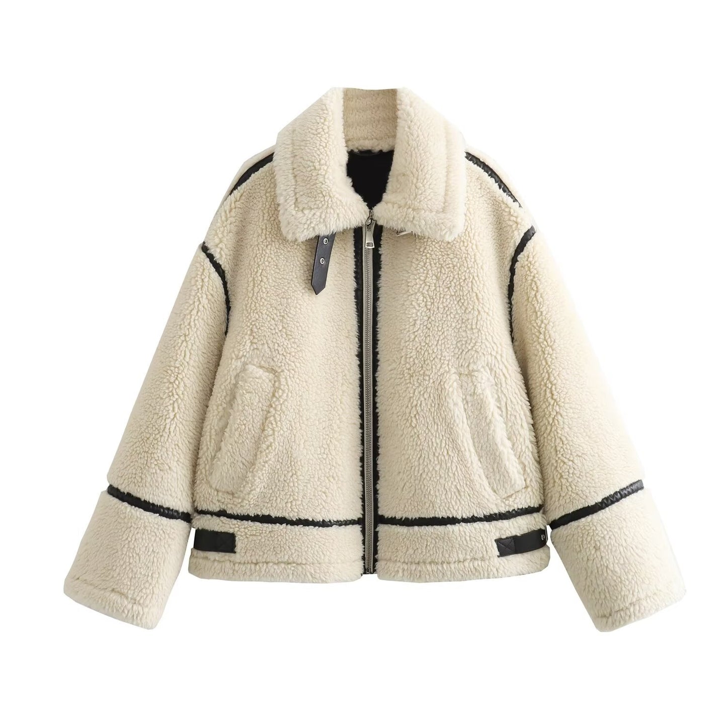 Solid Women Coat Turn Down Collar Zipper Jacket