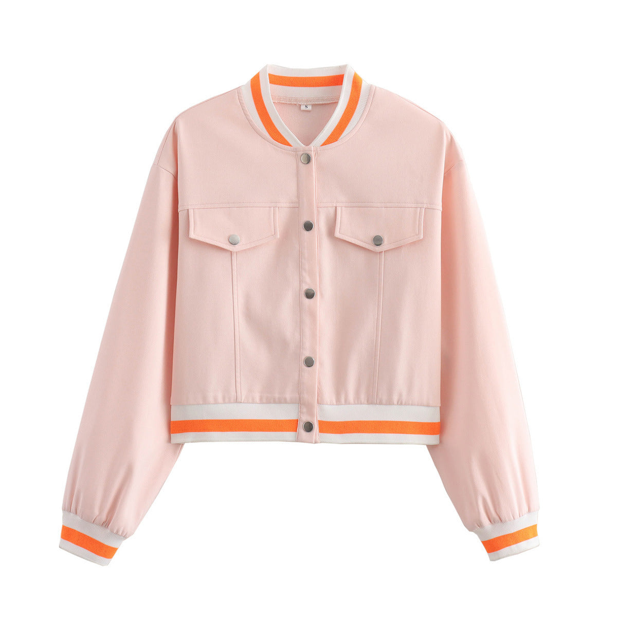 Standing collar double pocket short baseball jacket