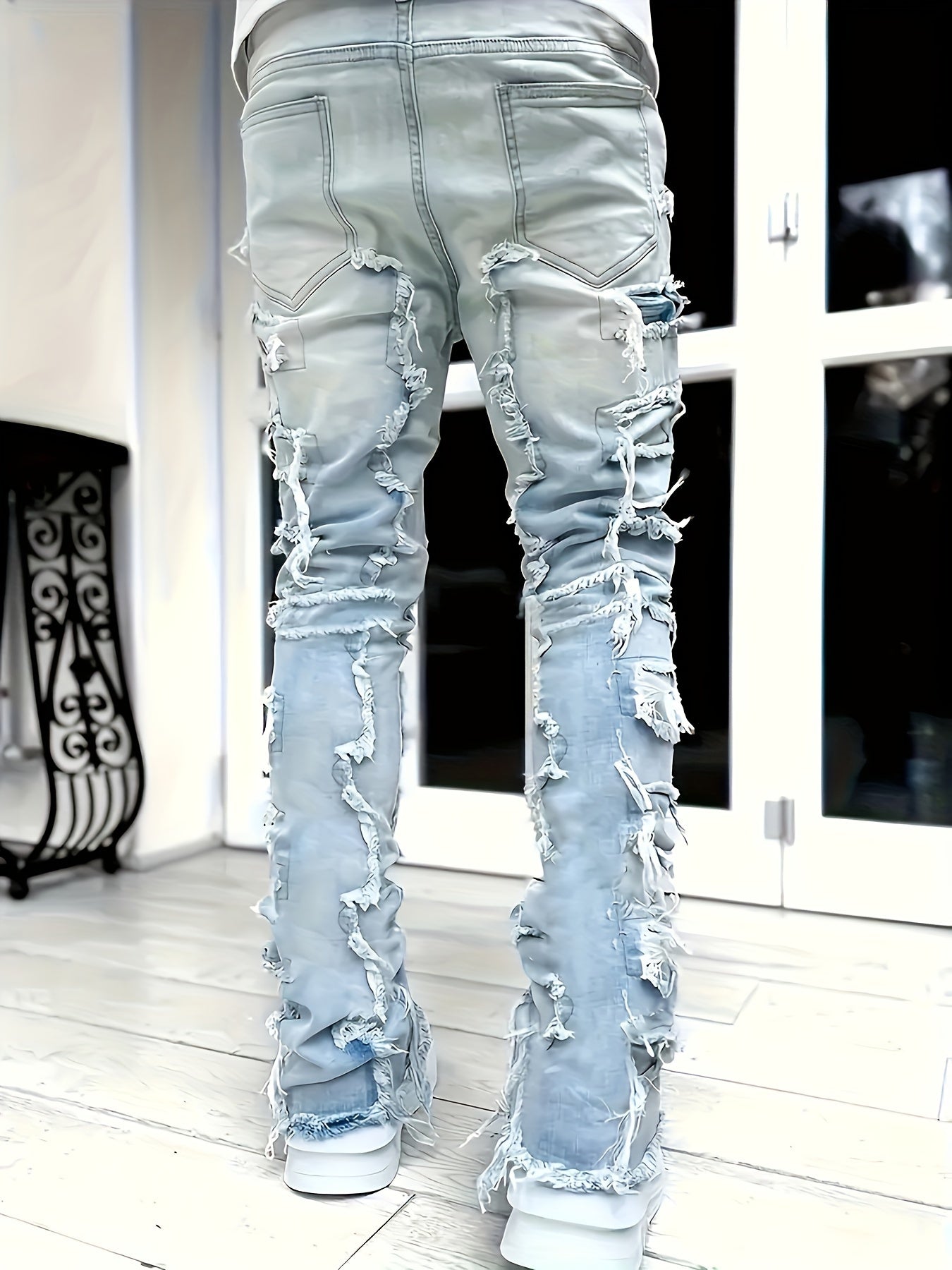 Herren Jeans mit geradem Bein und Quasten