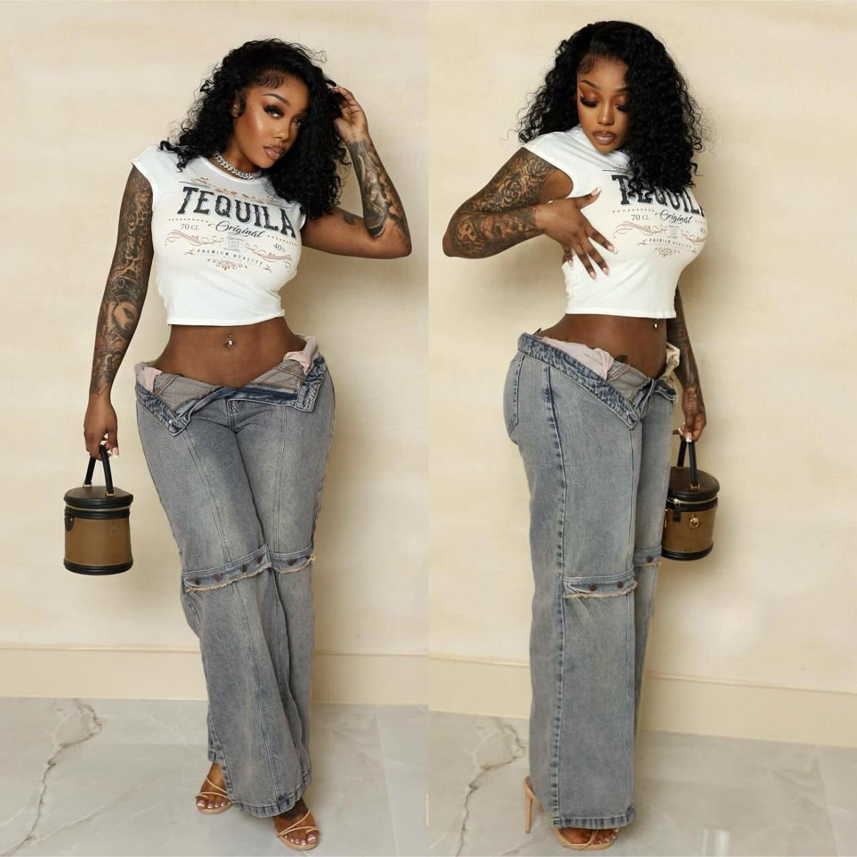 Women Vintage Streetwear Washed Denim Pants