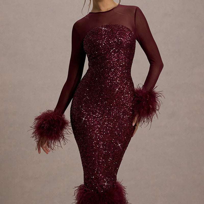 Langärmliges Paillettenkleid