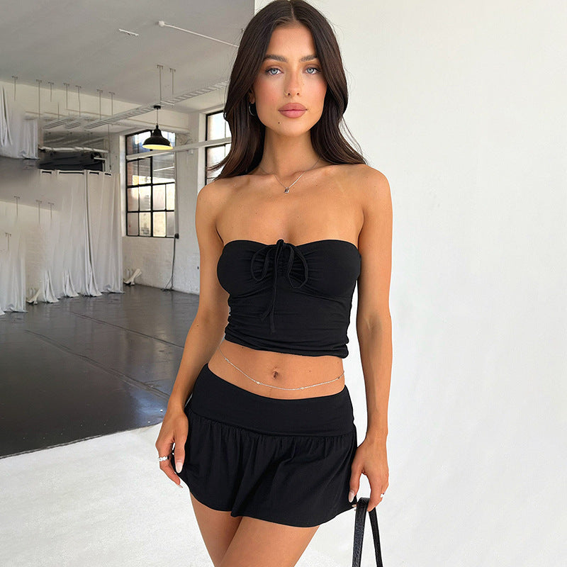 Summer Tank Top And Pleating Skirt Y2K Hot Girl Set