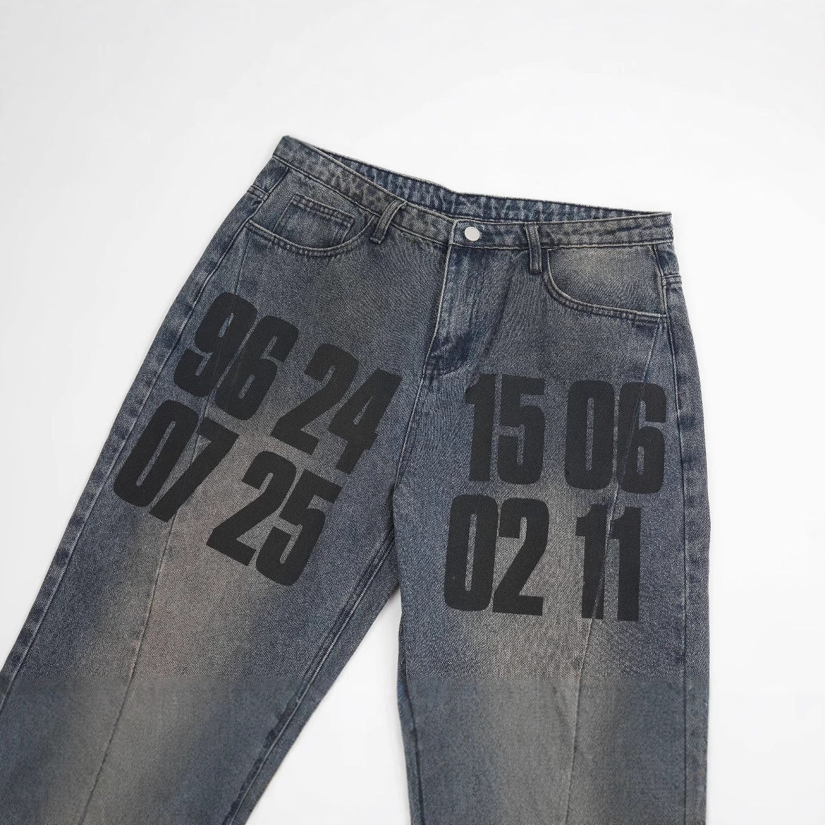 High Street American Washed Distressed Letters Printed Jeans für Männer und Frauen