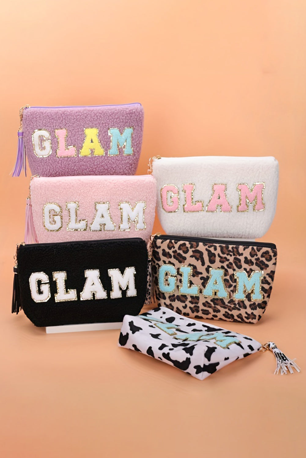 Bonita bolsa de maquillaje morada con estampado de letras