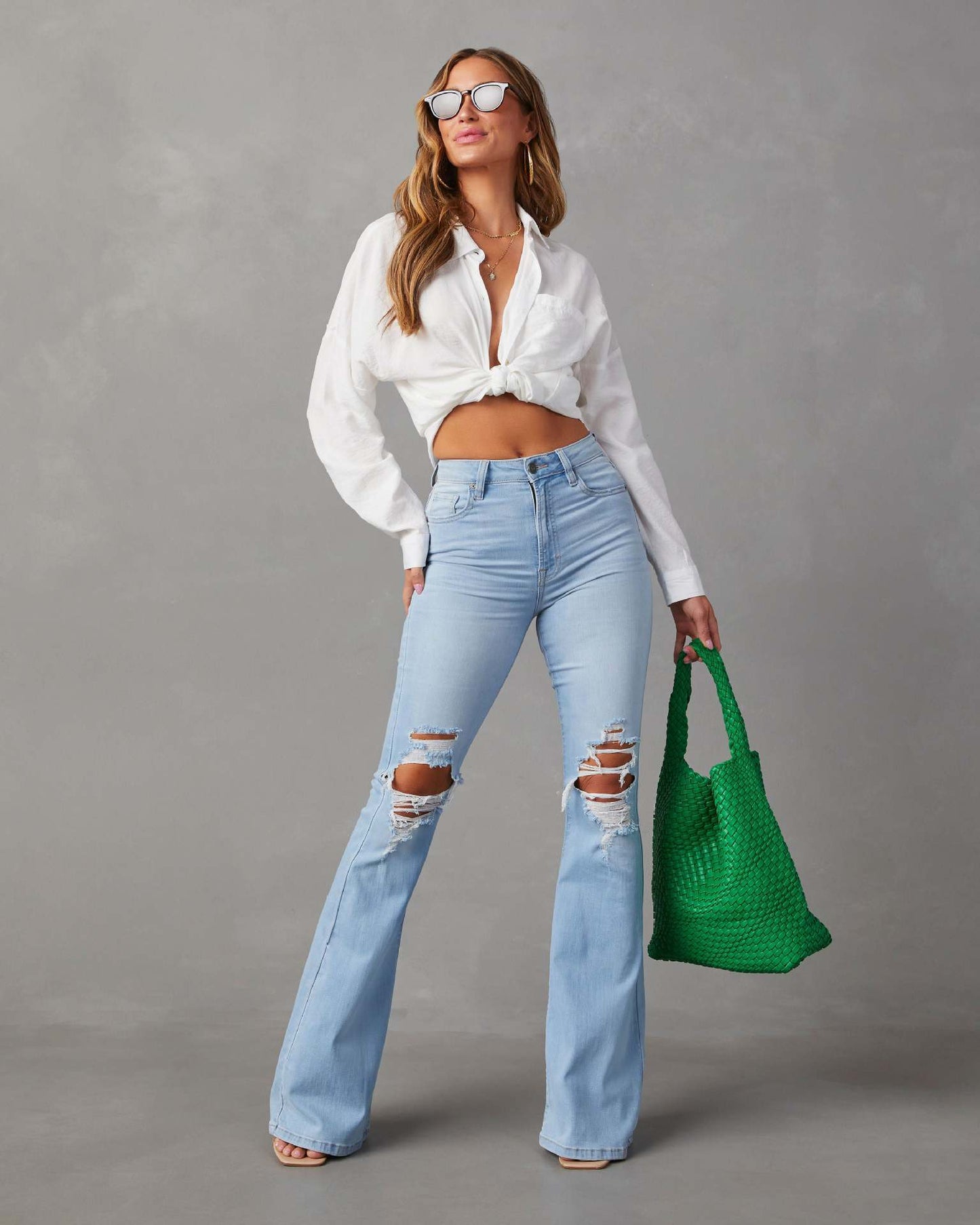 Cute Sky Blue Flared Jeans
