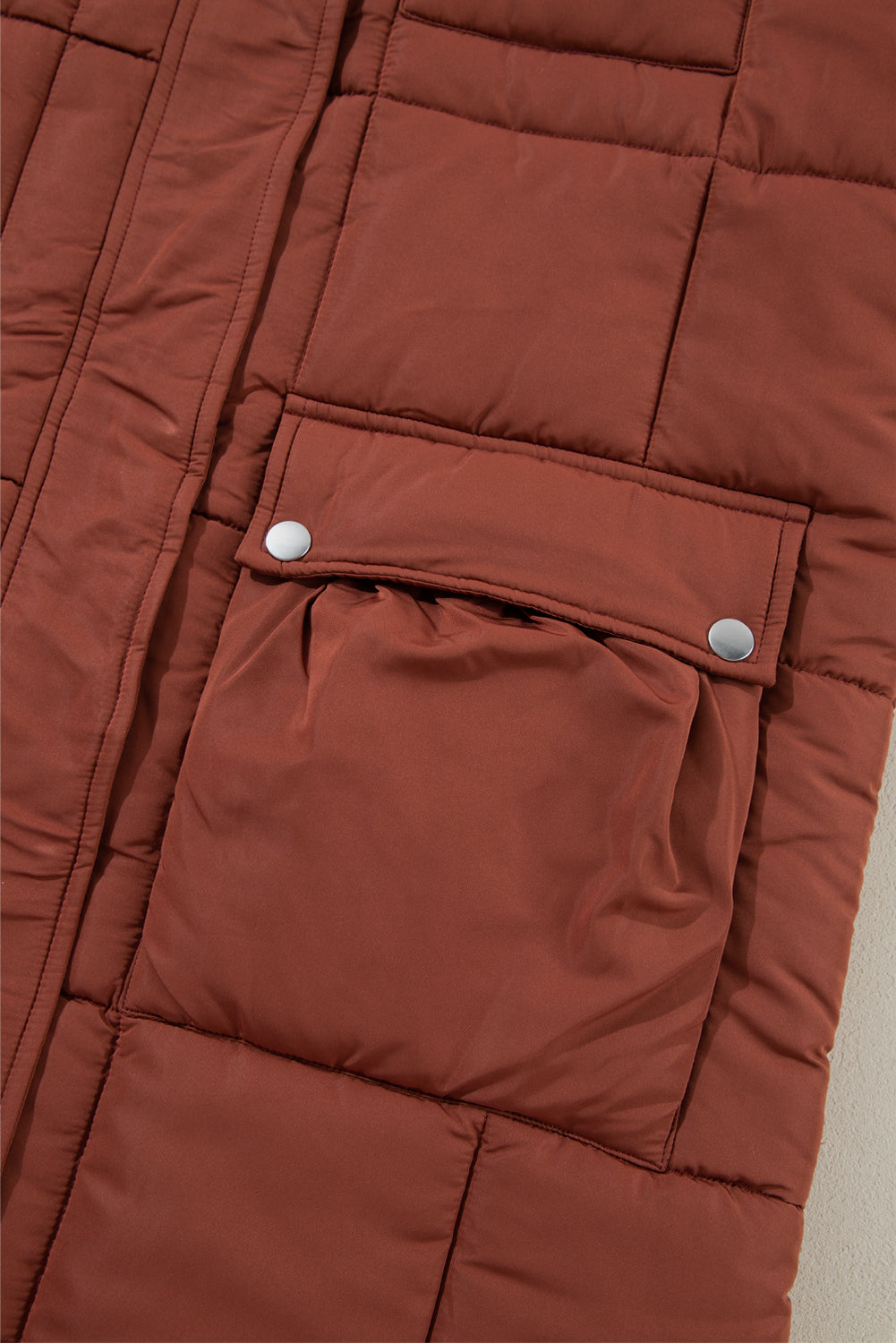 Coffee Quilted Puffer Zipped Mid-length Coat