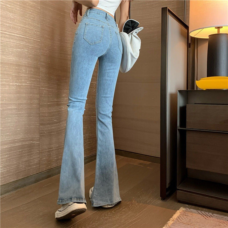 Women's High Waist Slit Jeans Micro Flared Pants
