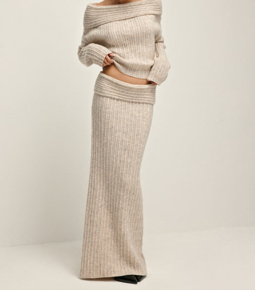 Elegant Off Shoulder Sweater Pullover Knitted Two Piece