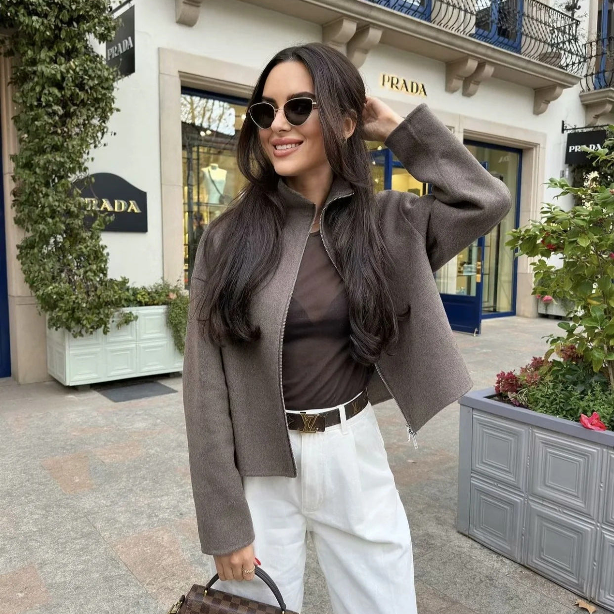 Jacket Stand up Collar Loose Long Sleeve Woolen Coat