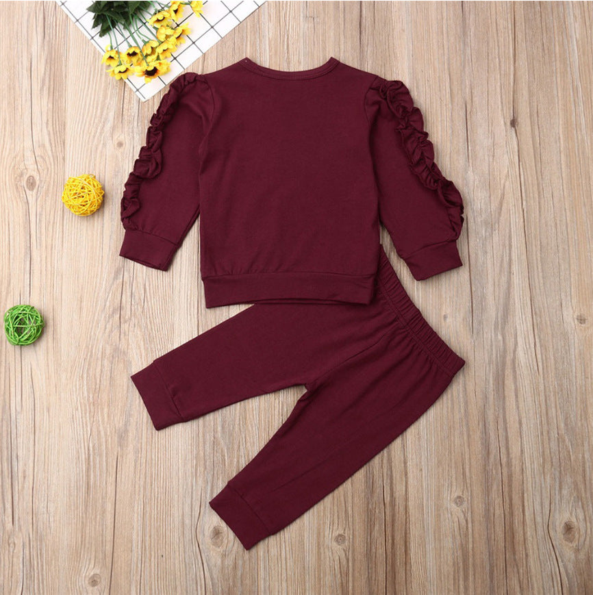 Baby Mädchen Langarm Sweatshirt Set mit Rüschen