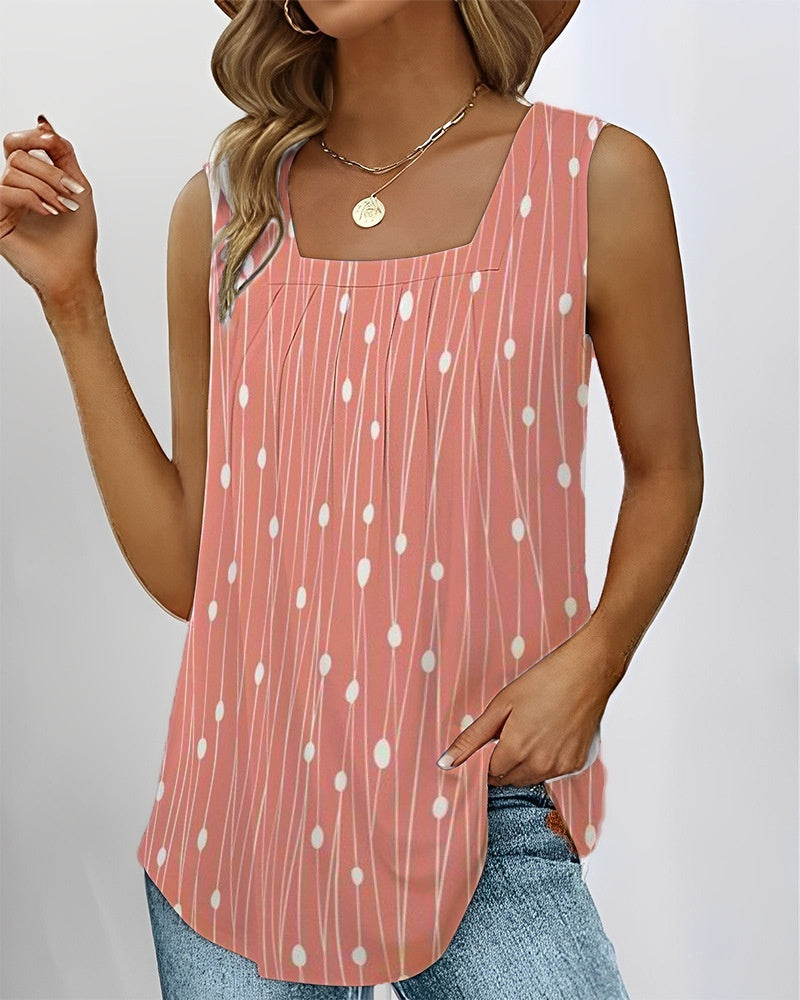 Polka Dot Sleeveless Square Collar Top